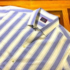 UNTUCKit mens XL purple white stripe short sleeve button up casual shirt EUC